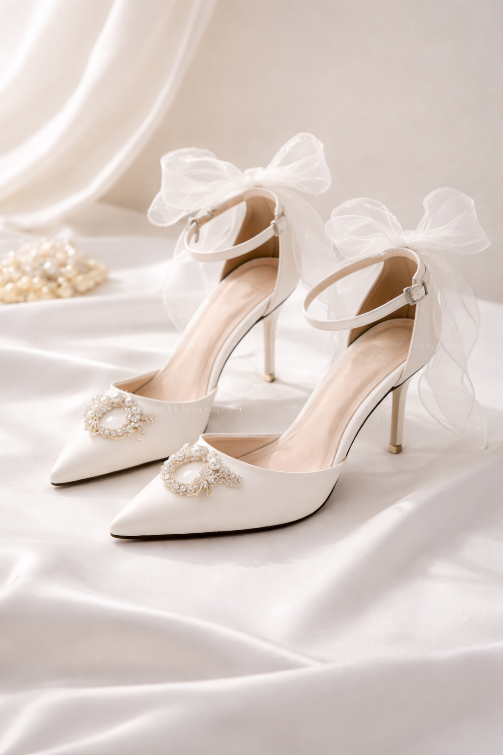 Giày Cưới Nơ Voan Ngọc Trai Pearl Ribbon Heels