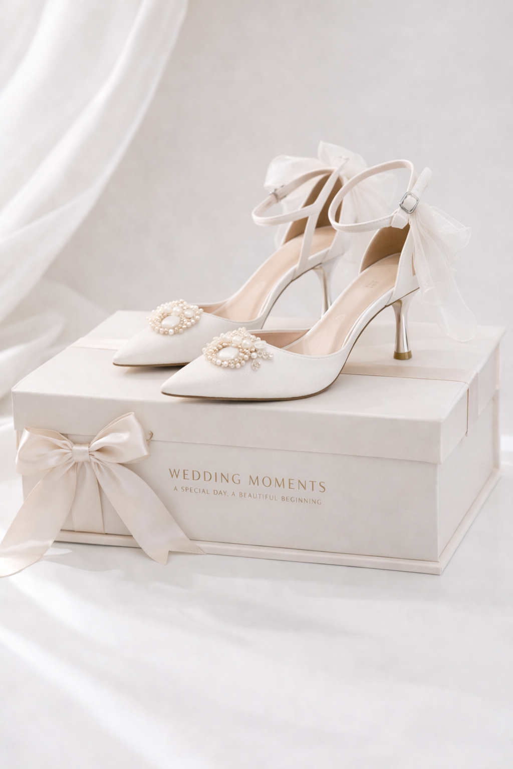 Giày Cưới Nơ Voan Ngọc Trai Pearl Ribbon Heels