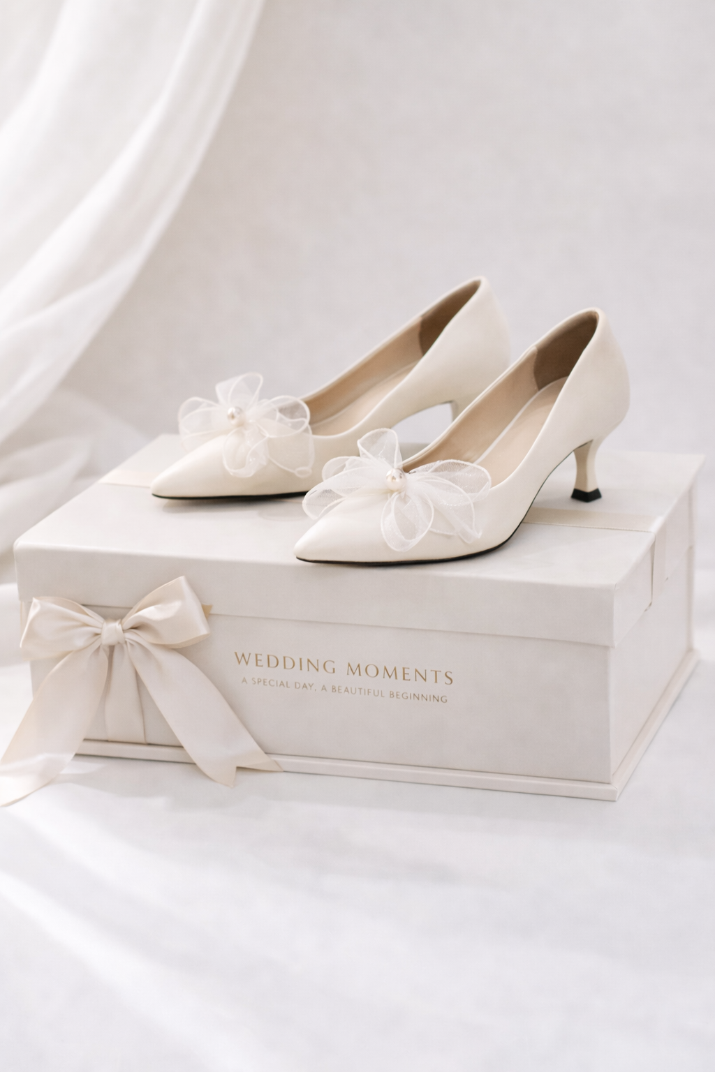 Giày Cưới Nơ Voan Pearl Bow Heels