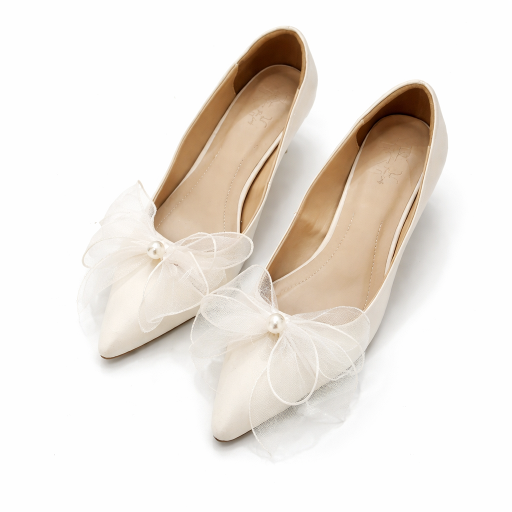 Giày Cưới Nơ Voan Pearl Bow Heels